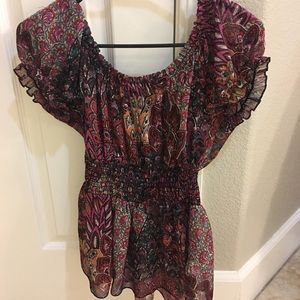 Off the shoulder floral tribal top